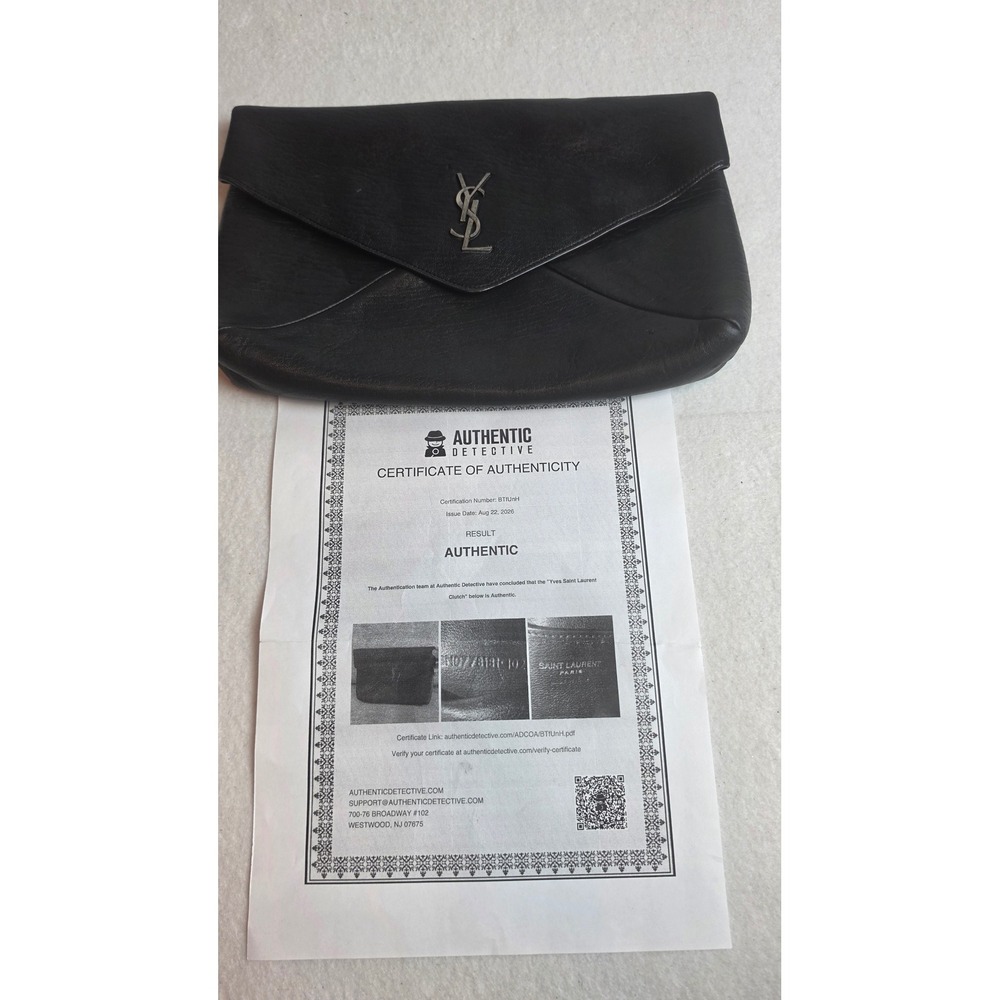 Authentic Saint Laurent Cassandre Large Envelope Pouch Black Leather - WITH COA